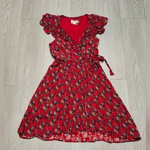 Anthropologie Red Floral Wrap Dress